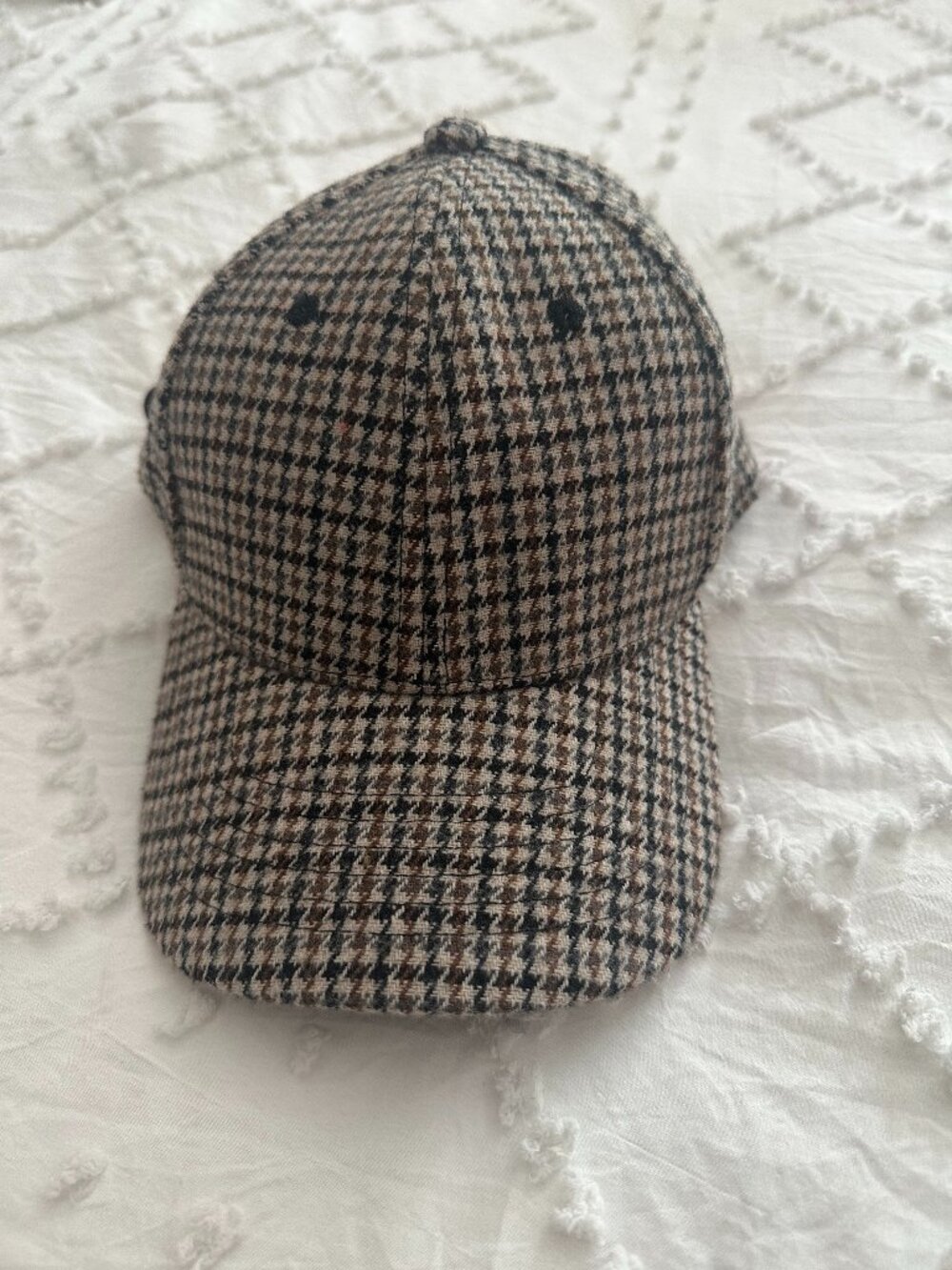 Houndstooth Baseball Cap Leather Strap Dad Hat One Size